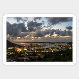 Looking down at Saint Martin during Twilight Sticker